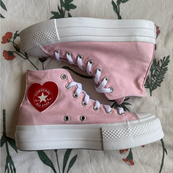 Pink Heart Platform High Top Converse - Picture 2 of 10